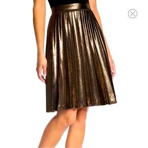 Kate Spade New York Sonny Metallic Gold Pleated Skirt, New With Tags, Size 12